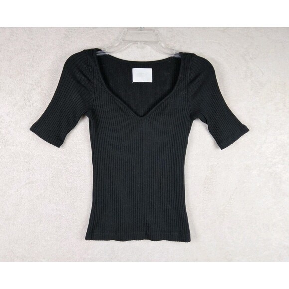 Citizens Of Humanity Women's Elbow Sleeve Ribbed Top Black XS - Picture 1 of 4